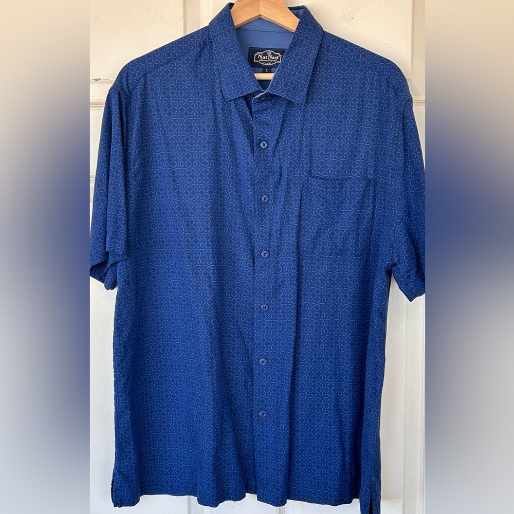 Nat Nast Men’s Silk &‎ Cotton Button Up Shirt Short Sleeved Size Large